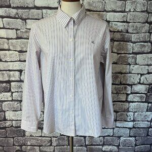 Lauren Ralph Lauren White & Black Pinstripe Non Iron Blouse Size XL